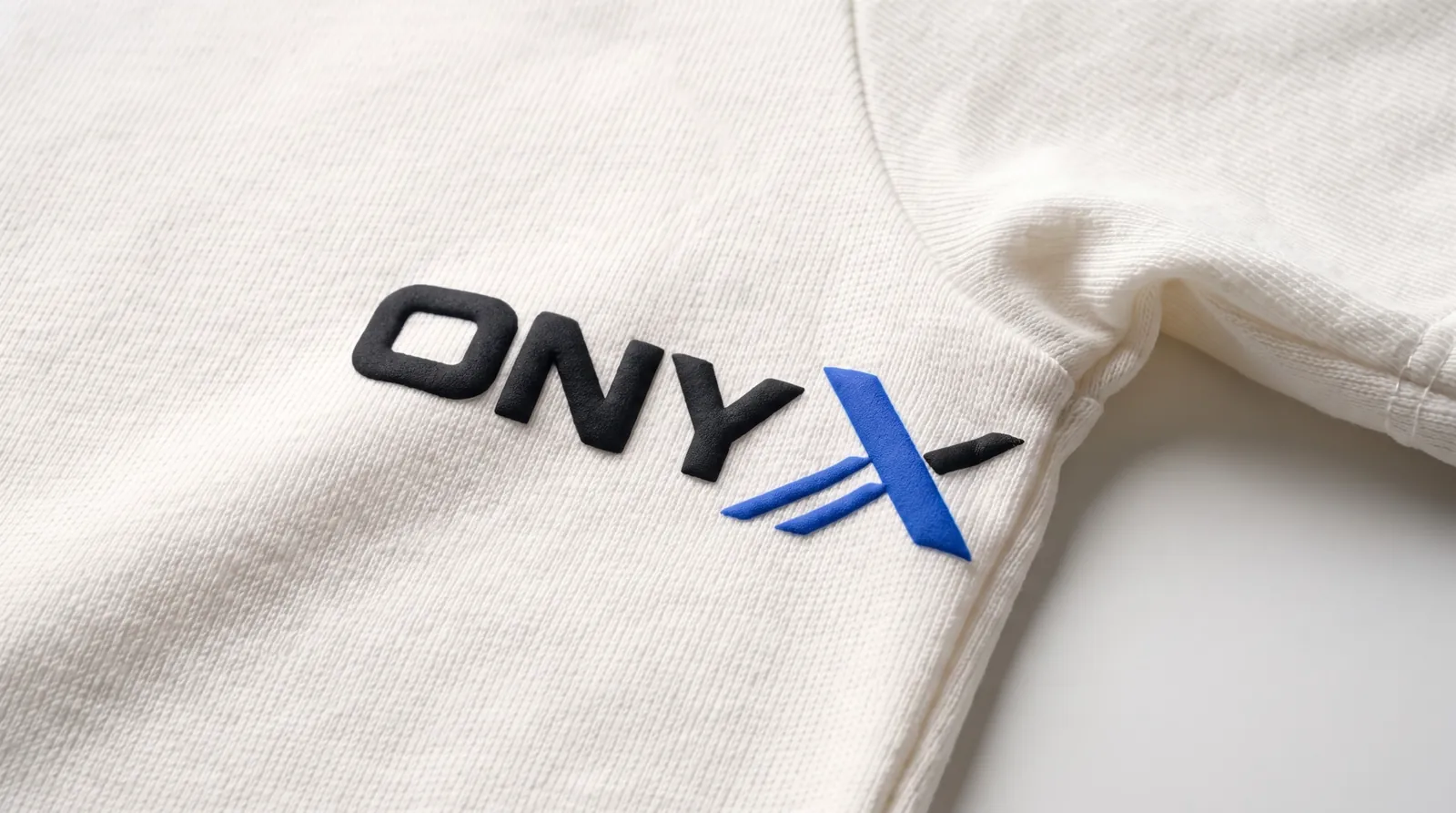 Puff print close-up of the Onyx logo