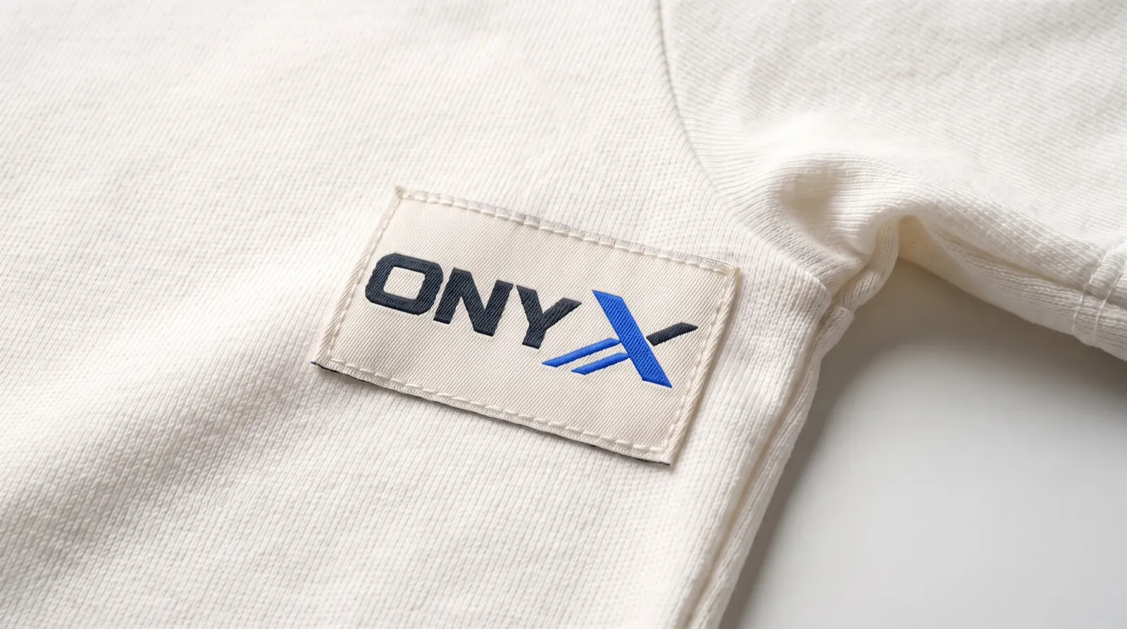 Woven labels & patches close-up of the Onyx logo